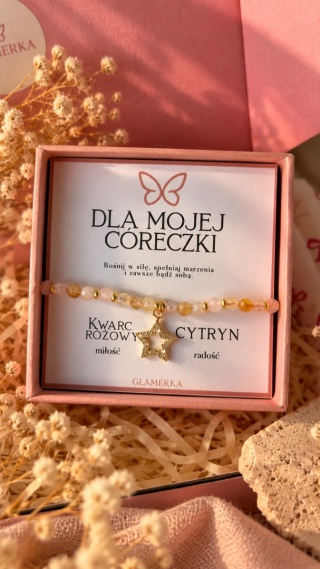 Bransoletka „Dla Mojej Córeczki” – Kwarc Różowy i Cytryn